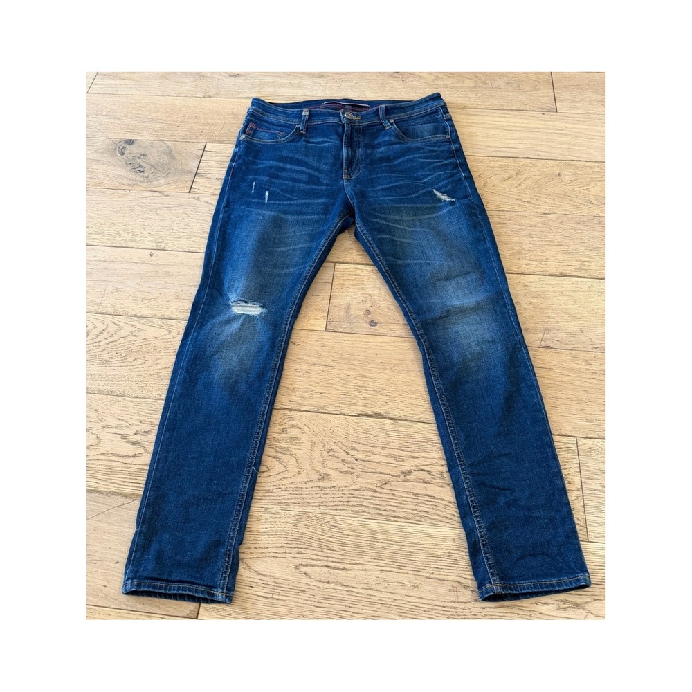 Sherman Morgan Jeans Skinny Fit Dark Wash Distressed Talla 34 Hecho en Mexico‎